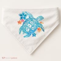 Sea Turtle Floral Tropical Pattern USA-Made Doggie Bandana thumb 0