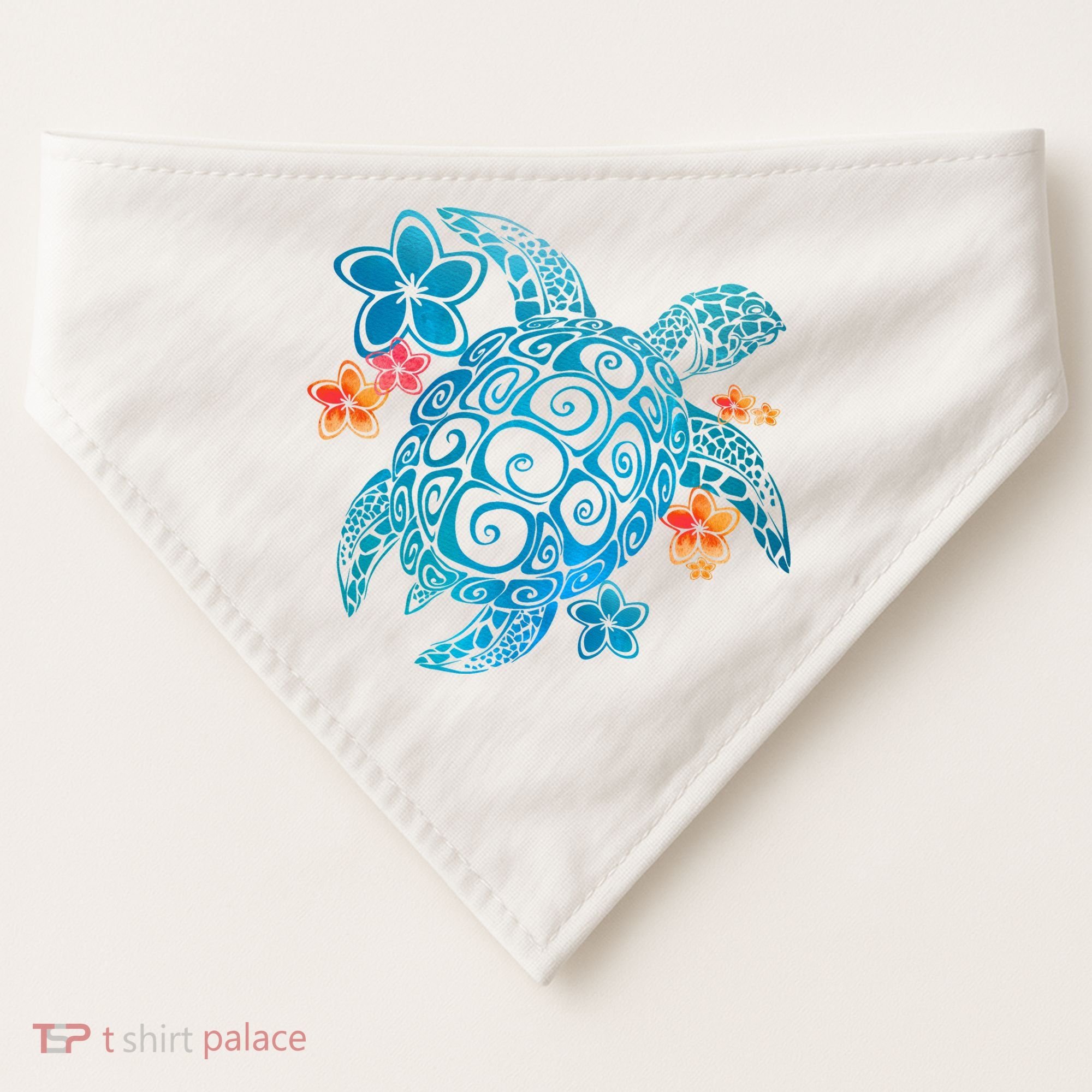 Sea Turtle Floral Tropical Pattern USA-Made Doggie Bandana