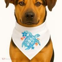 Sea Turtle Floral Tropical Pattern USA-Made Doggie Bandana thumb 1