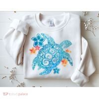 Sea Turtle Floral Tropical Pattern Sweatshirt thumb 2