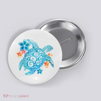 Sea Turtle Floral Tropical Pattern Button