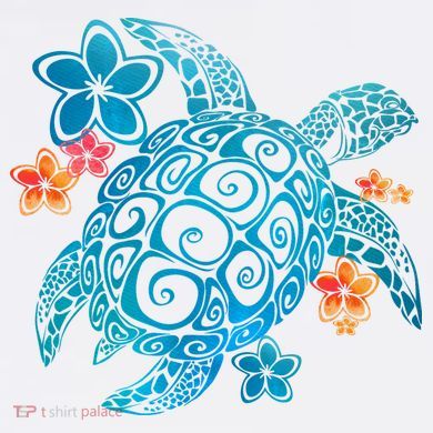 Sea Turtle Floral Tropical Pattern Button