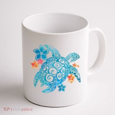 Sea Turtle Floral Tropical Pattern Coffee Mug back