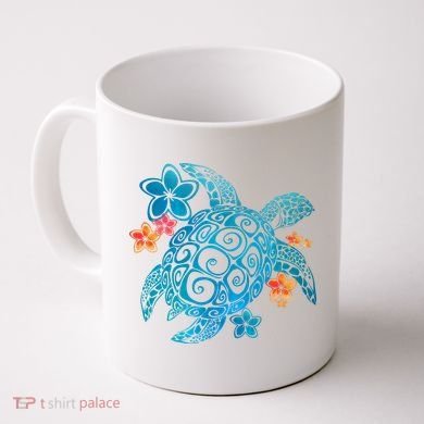 Sea Turtle Floral Tropical Pattern Coffee Mug