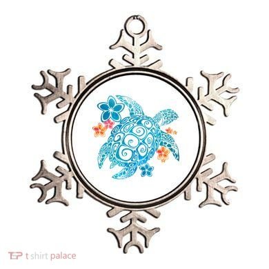 Sea Turtle Floral Tropical Pattern Ornament