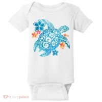 Sea Turtle Floral Tropical Pattern Baby Bodysuit thumb 0