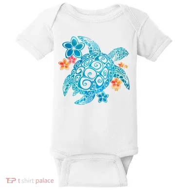 Sea Turtle Floral Tropical Pattern Baby Bodysuit