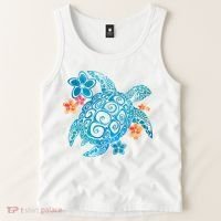 Sea Turtle Floral Tropical Pattern Tank Top thumb 2