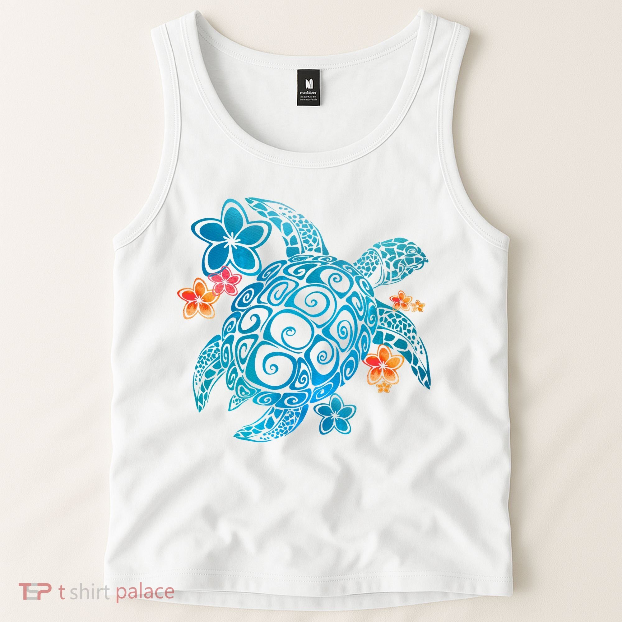 Sea Turtle Floral Tropical Pattern Tank Top