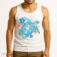 Sea Turtle Floral Tropical Pattern Tank Top thumb 3