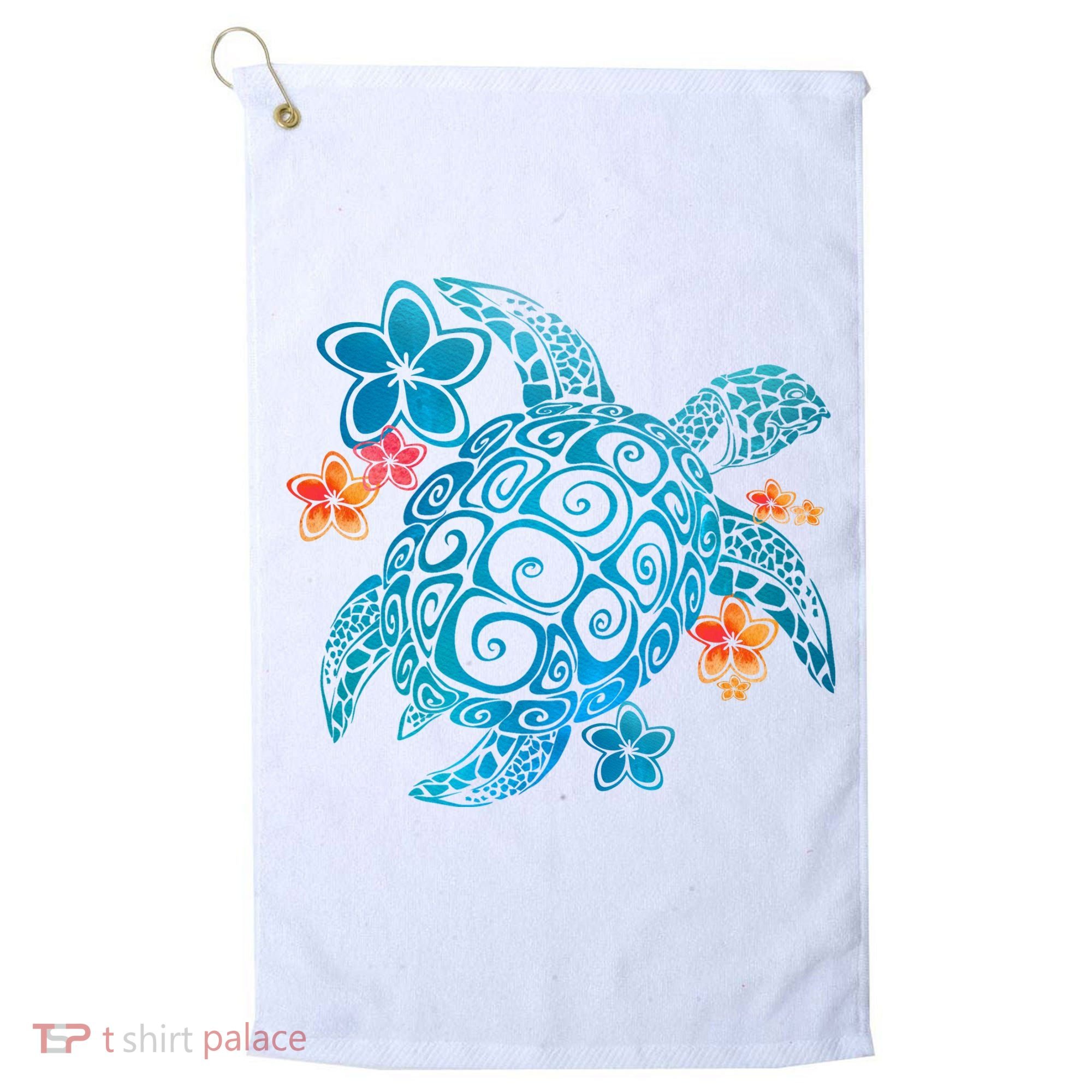 Sea Turtle Floral Tropical Pattern Golf Towel