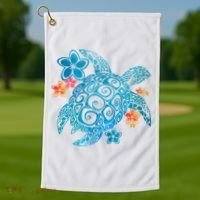 Sea Turtle Floral Tropical Pattern Golf Towel thumb 1