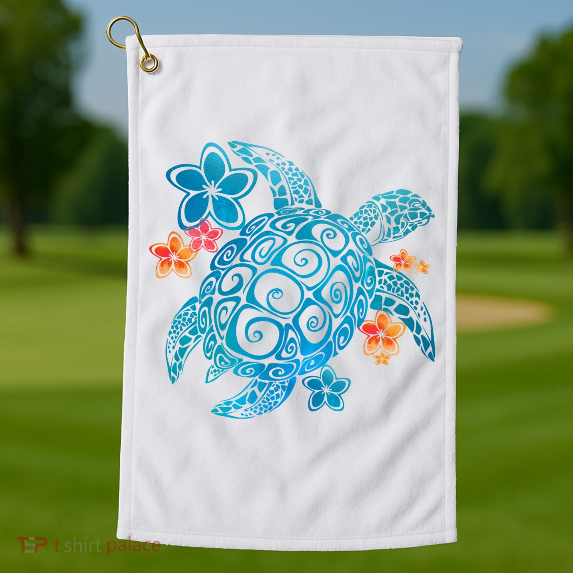 Sea Turtle Floral Tropical Pattern Golf Towel