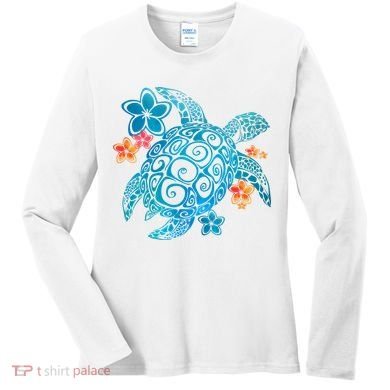 Sea Turtle Floral Tropical Pattern Women's Long Sleeve Shirt