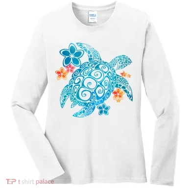 Sea Turtle Floral Tropical Pattern Women's Long Sleeve Shirt