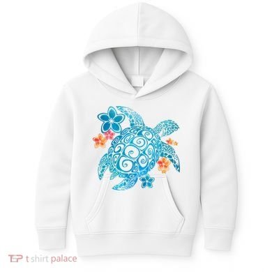 Sea Turtle Floral Tropical Pattern Kids Hoodie