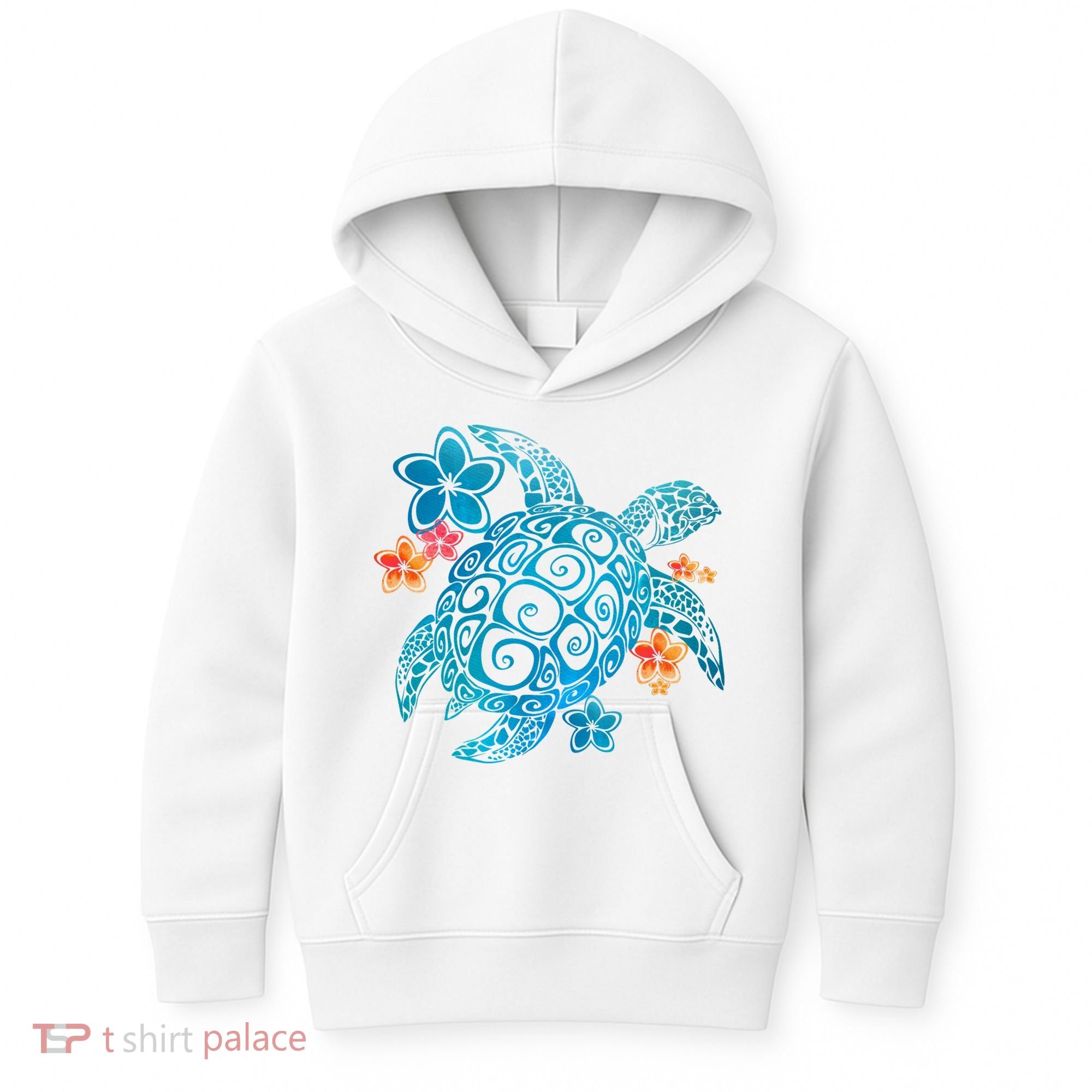 Sea Turtle Floral Tropical Pattern Kids Hoodie