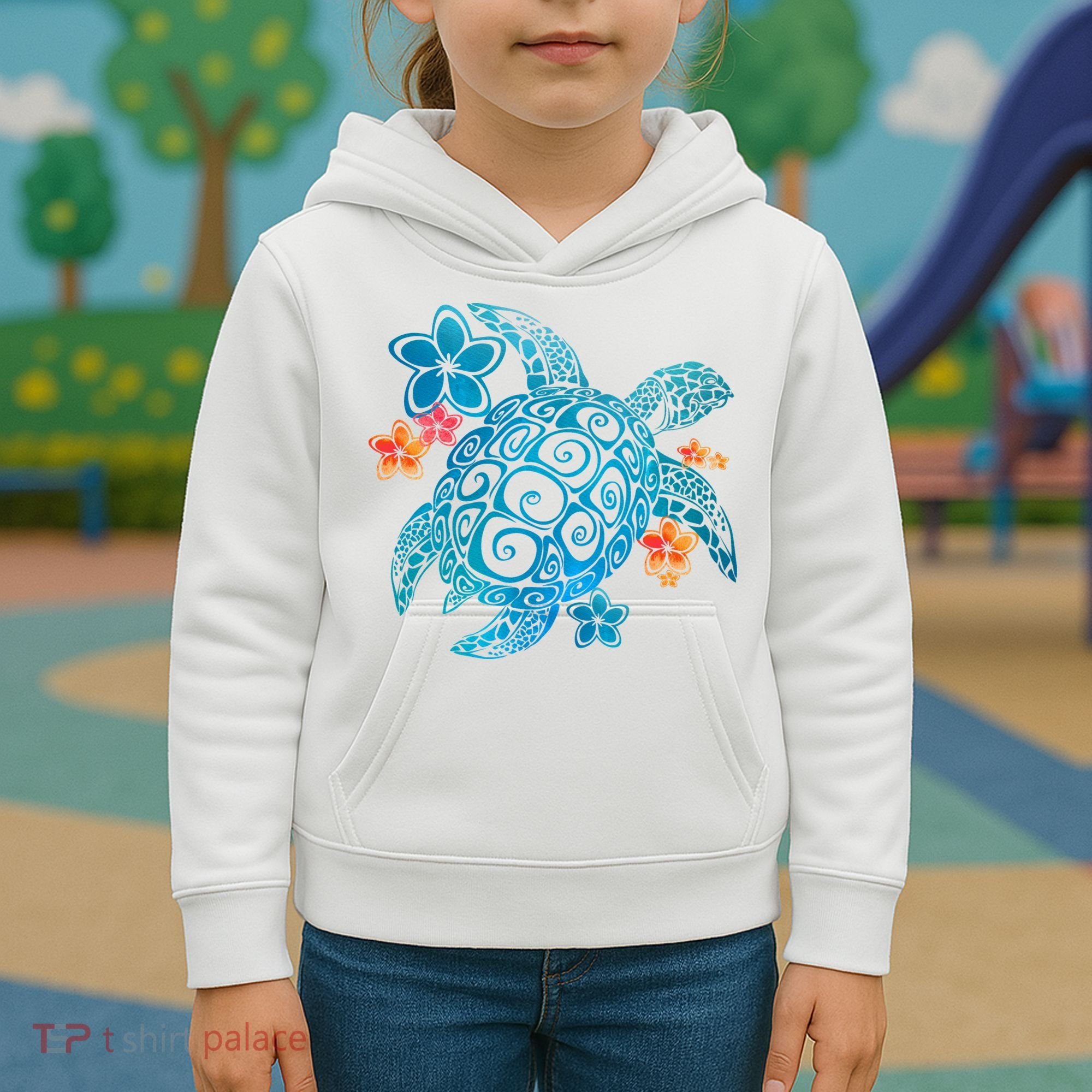 Sea Turtle Floral Tropical Pattern Kids Hoodie