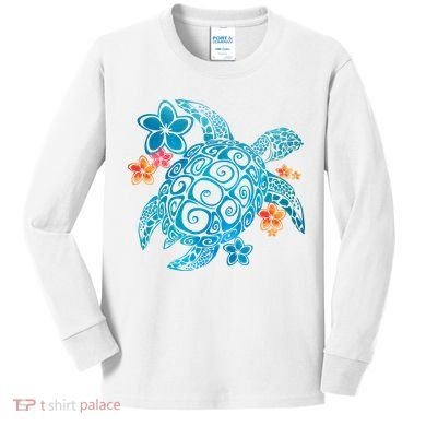 Sea Turtle Floral Tropical Pattern Kids Long Sleeve Shirt