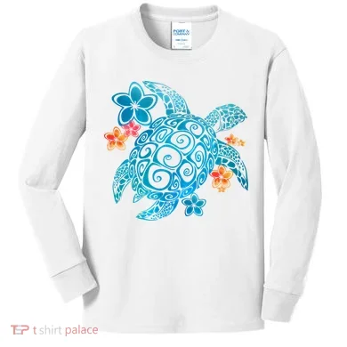Sea Turtle Floral Tropical Pattern Kids Long Sleeve Shirt