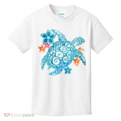 Sea Turtle Floral Tropical Pattern Kids T-Shirt