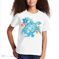 Sea Turtle Floral Tropical Pattern Kids T-Shirt thumb 2