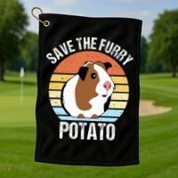 Save The Furry Potato Funny Guinea Pig Golf Towel thumb 1