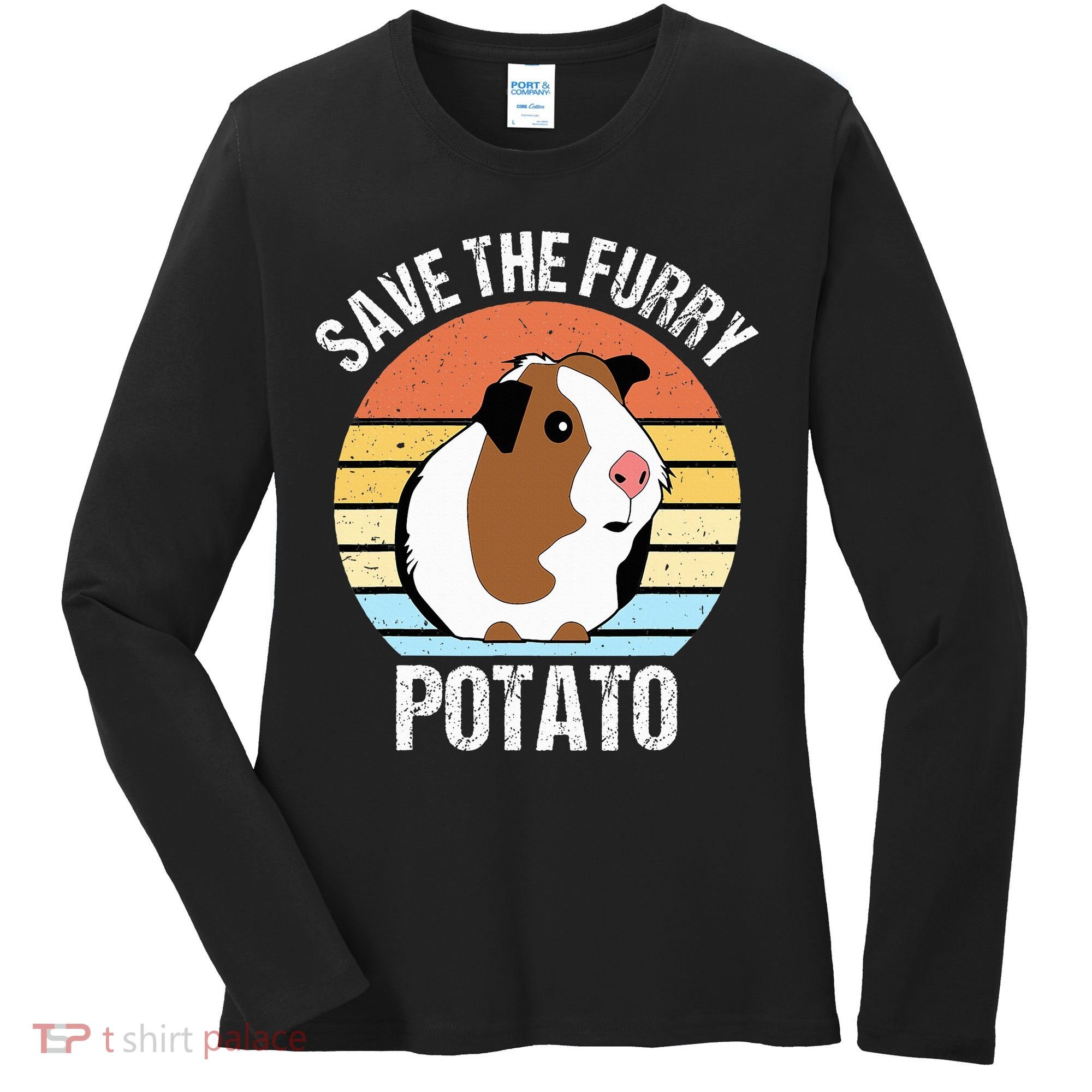 Save The Furry Potato Funny Guinea Pig Women's Long Sleeve Shirt