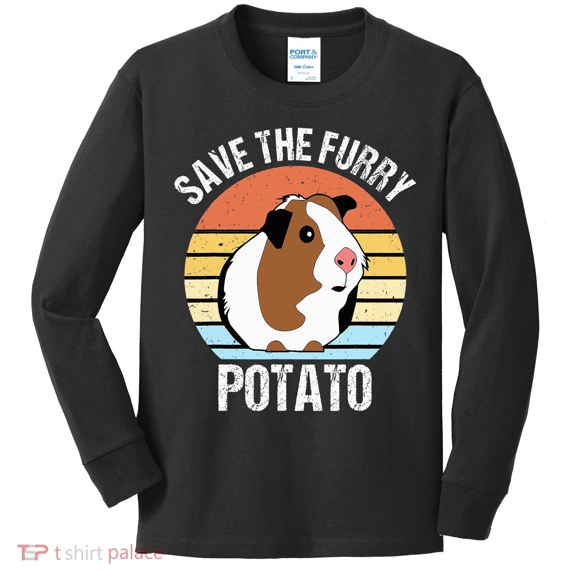 Save The Furry Potato Funny Guinea Pig Kids Long Sleeve Shirt
