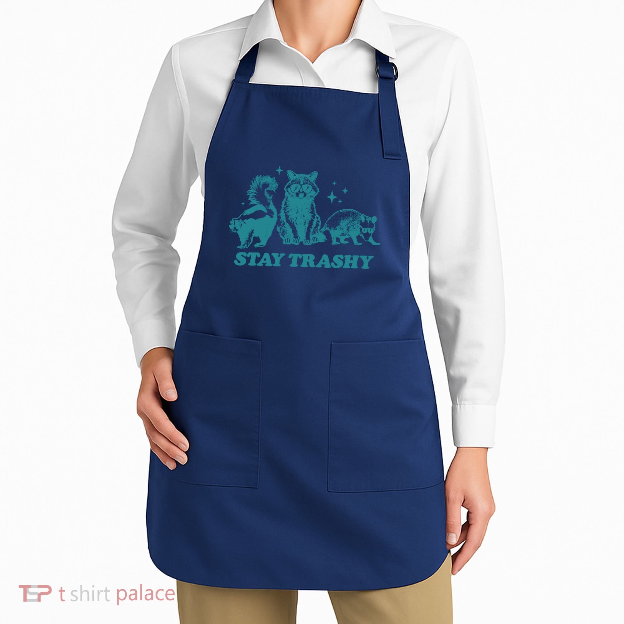 Stay Trashy Funny Raccoon Opossum Skunk Trash Panda Meme Apron
