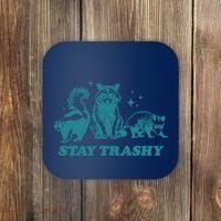 Stay Trashy Funny Raccoon Opossum Skunk Trash Panda Meme Coaster thumb 0