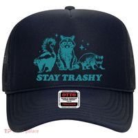 Stay Trashy Funny Raccoon Opossum Skunk Trash Panda Meme Hat thumb 0