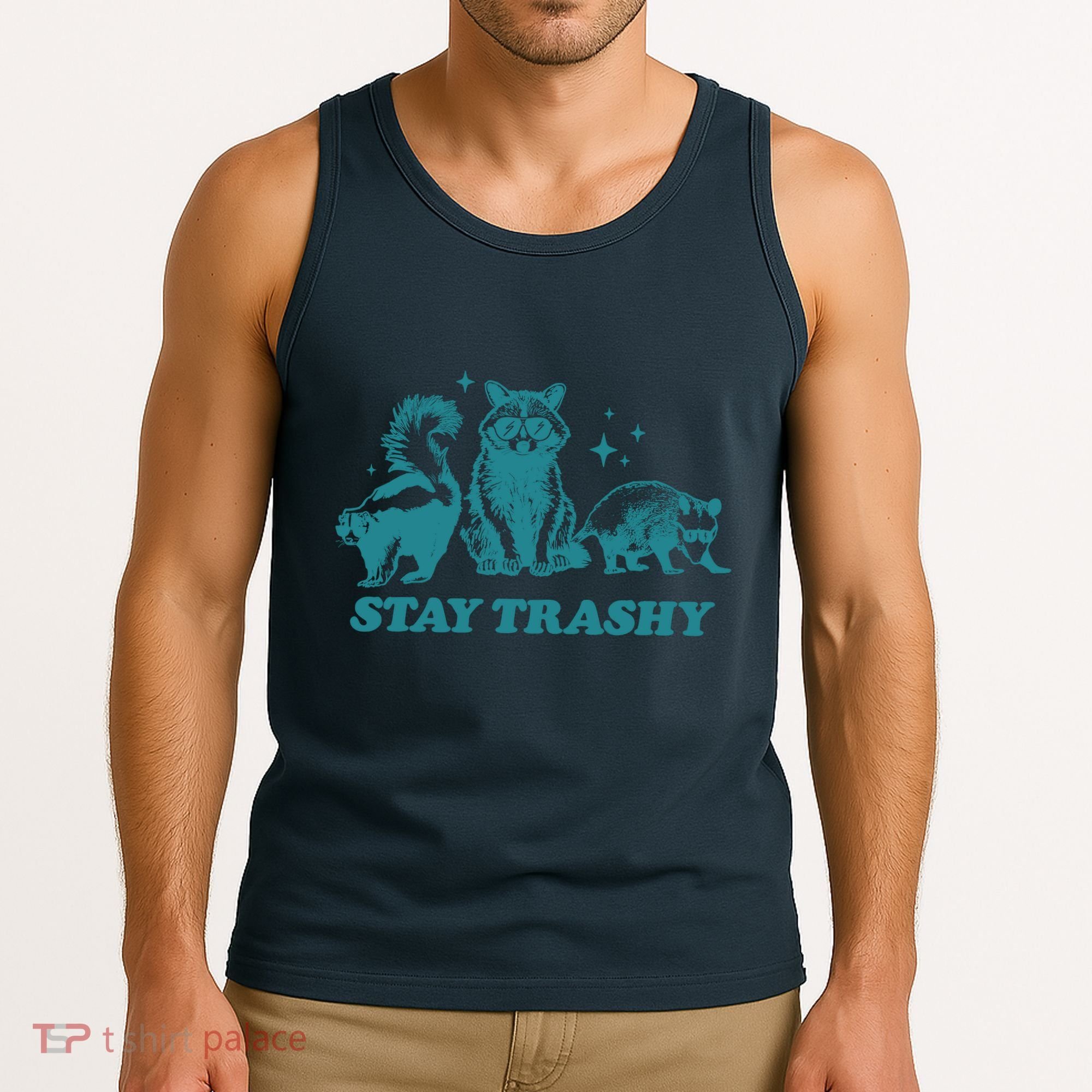 Stay Trashy Funny Raccoon Opossum Skunk Trash Panda Meme Tank Top