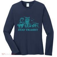 Stay Trashy Funny Raccoon Opossum Skunk Trash Panda Meme Women's Long Sleeve Shirt thumb 0