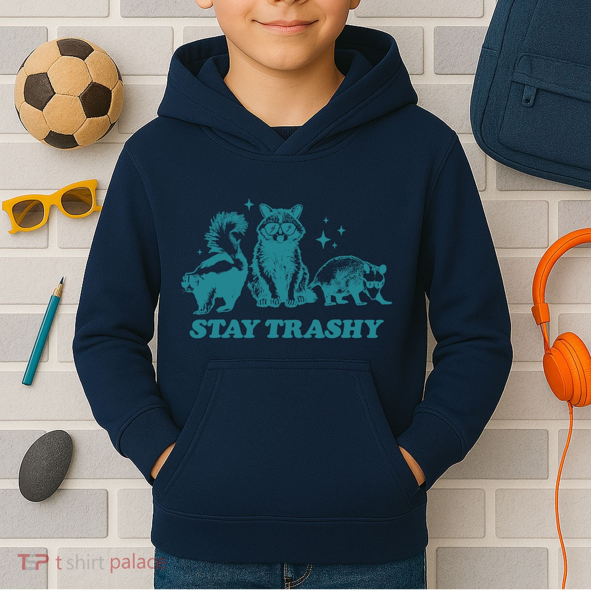 Stay Trashy Funny Raccoon Opossum Skunk Trash Panda Meme Kids Hoodie