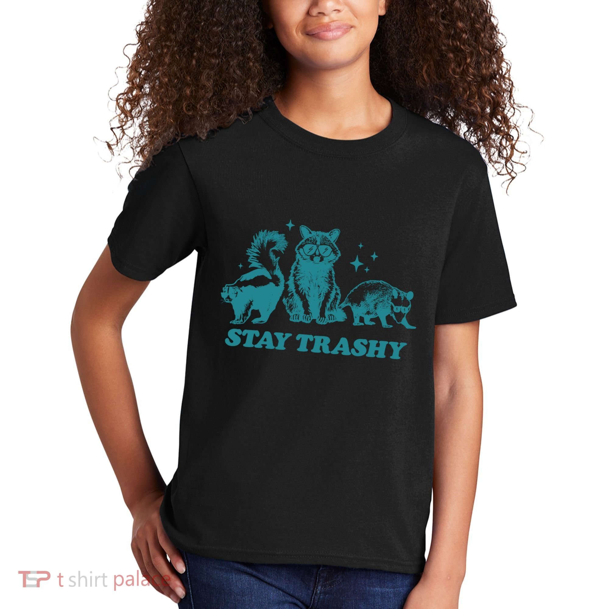 Stay Trashy Funny Raccoon Opossum Skunk Trash Panda Meme Kids T-Shirt