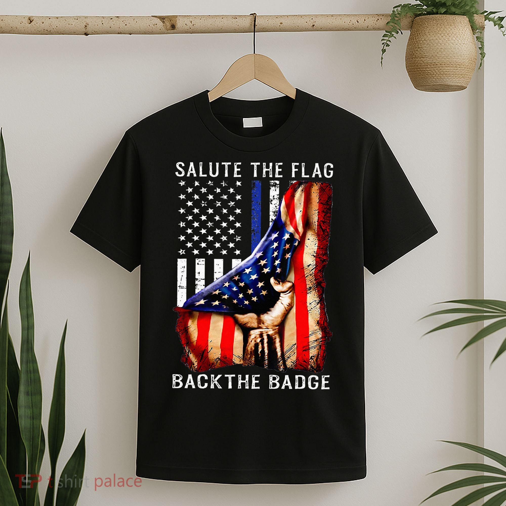 Salute The Flag Back The Badge Flag Police Hand T-Shirt