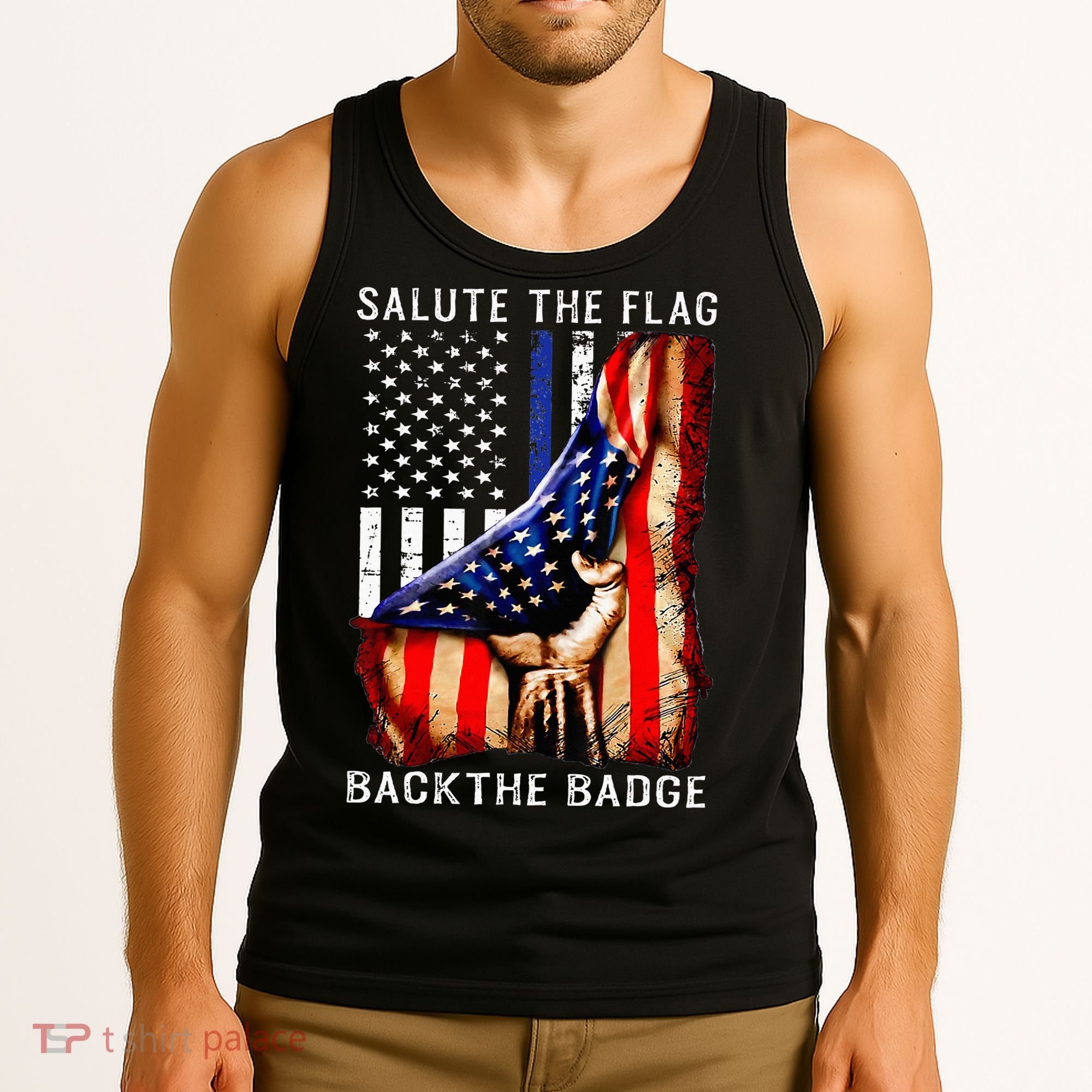 Salute The Flag Back The Badge Flag Police Hand Tank Top