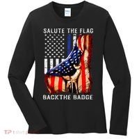 Salute The Flag Back The Badge Flag Police Hand Women's Long Sleeve Shirt thumb 0