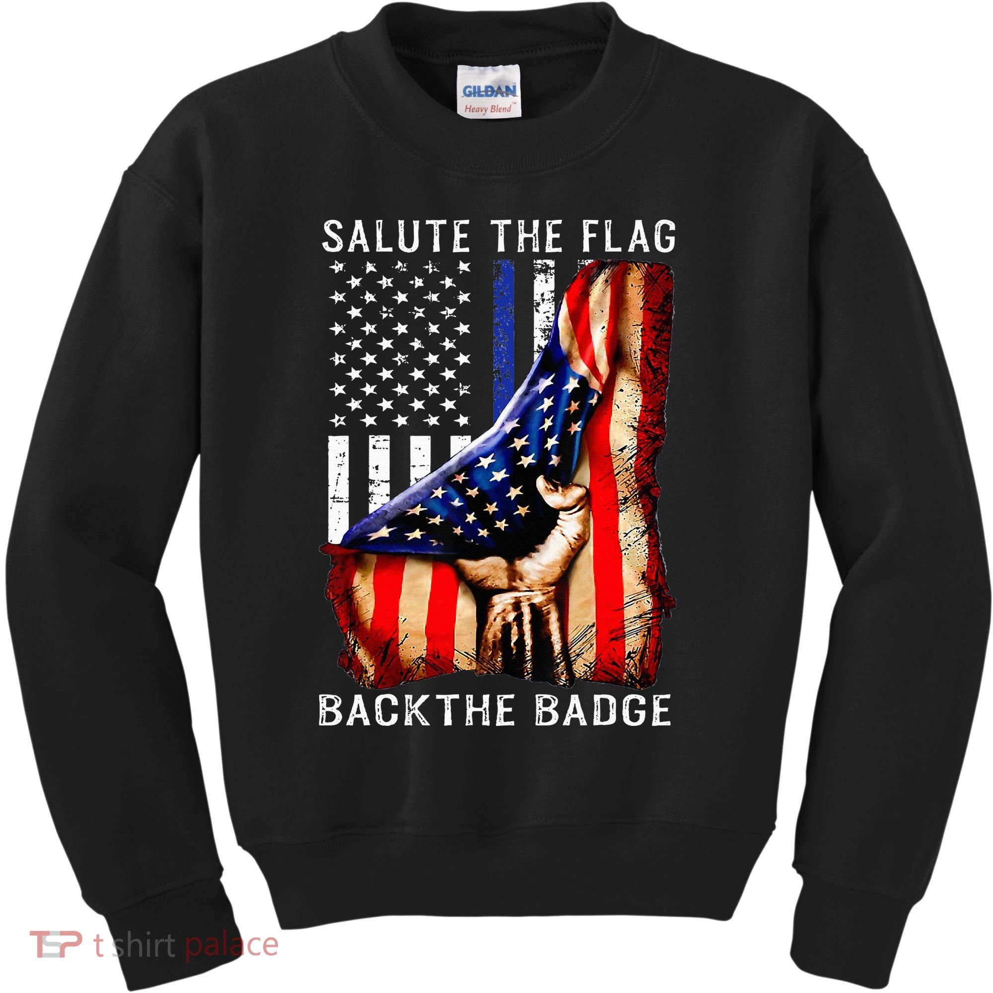 Salute The Flag Back The Badge Flag Police Hand Kids Sweatshirt