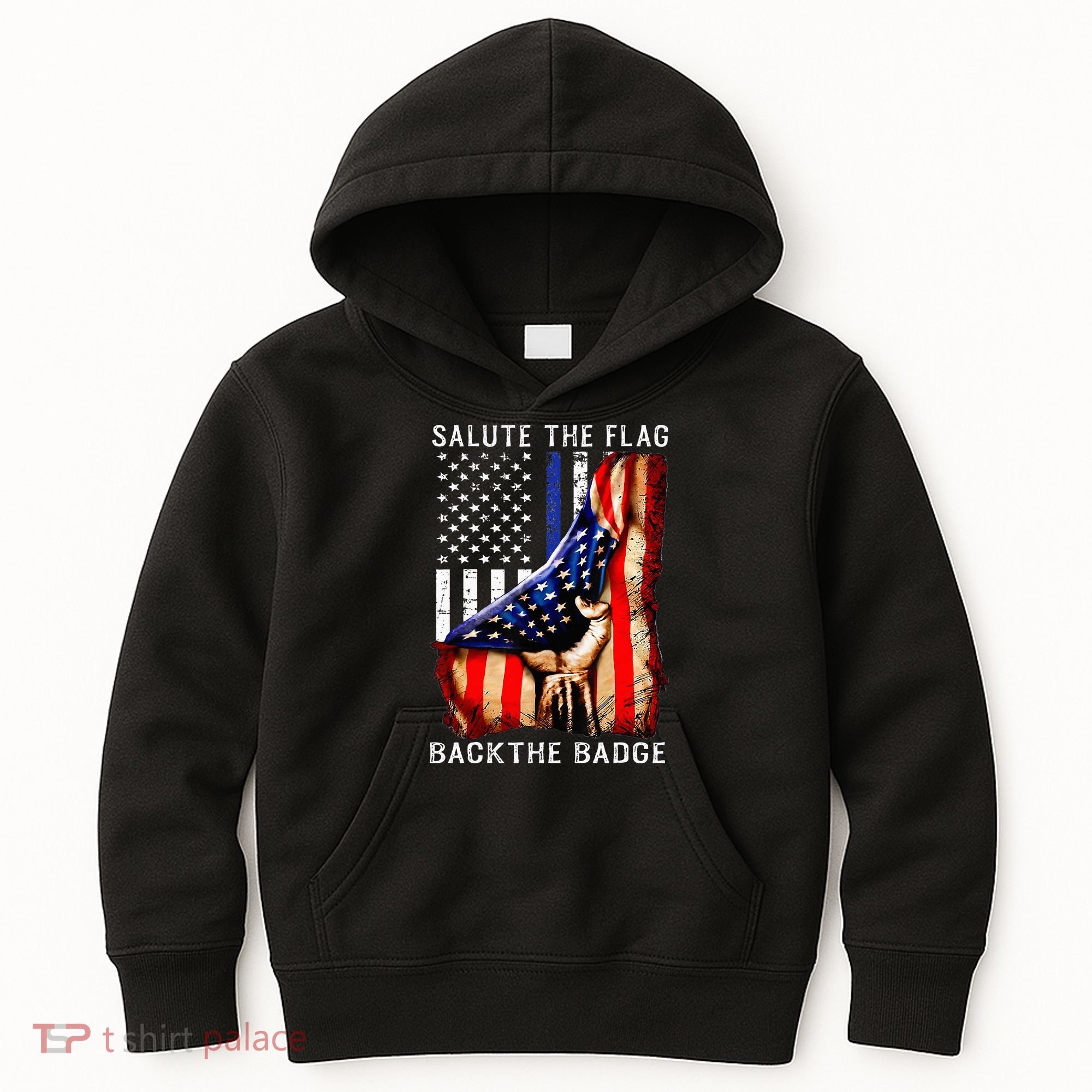 Salute The Flag Back The Badge Flag Police Hand Kids Hoodie
