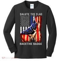 Salute The Flag Back The Badge Flag Police Hand Kids Long Sleeve Shirt thumb 0