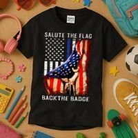 Salute The Flag Back The Badge Flag Police Hand Kids T-Shirt thumb 3