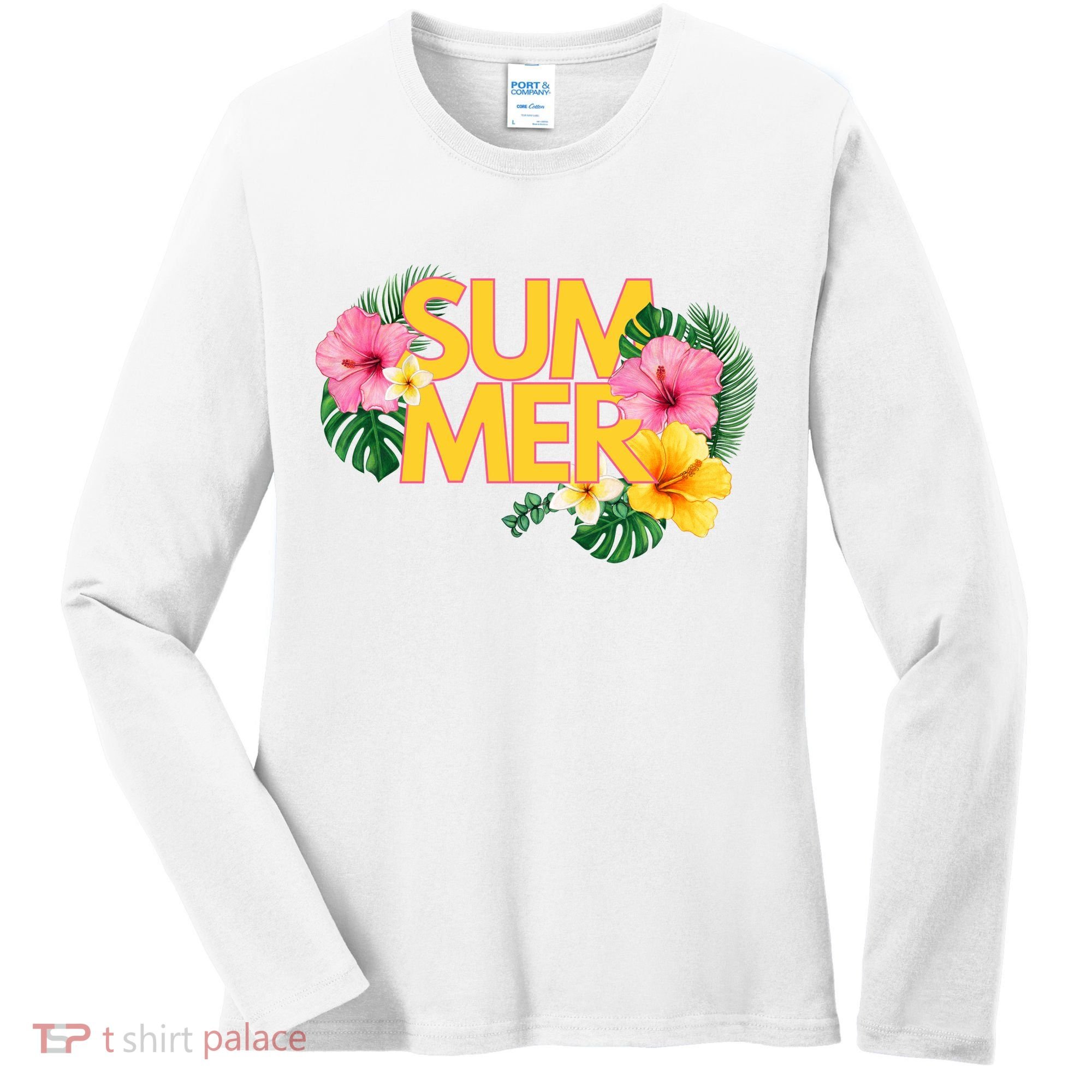 Summer Tropical Floral Women's Long Sleeve Shirt