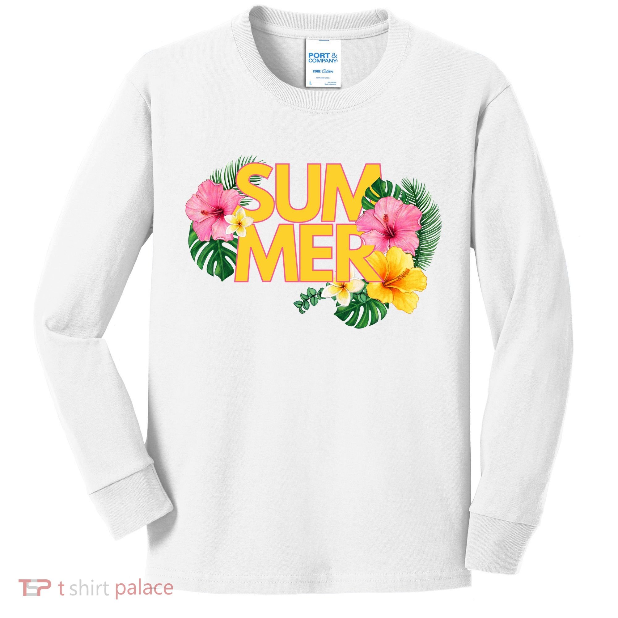 Summer Tropical Floral Kids Long Sleeve Shirt