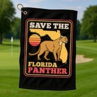 Save The Florida Panther Retro Wildlife Cougar Golf Towel thumb 1