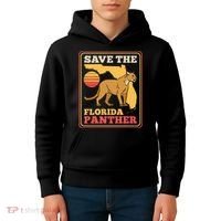 Save The Florida Panther Retro Wildlife Cougar Kids Hoodie thumb 4