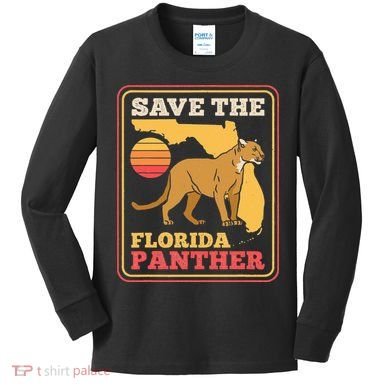 Save The Florida Panther Retro Wildlife Cougar Kids Long Sleeve Shirt