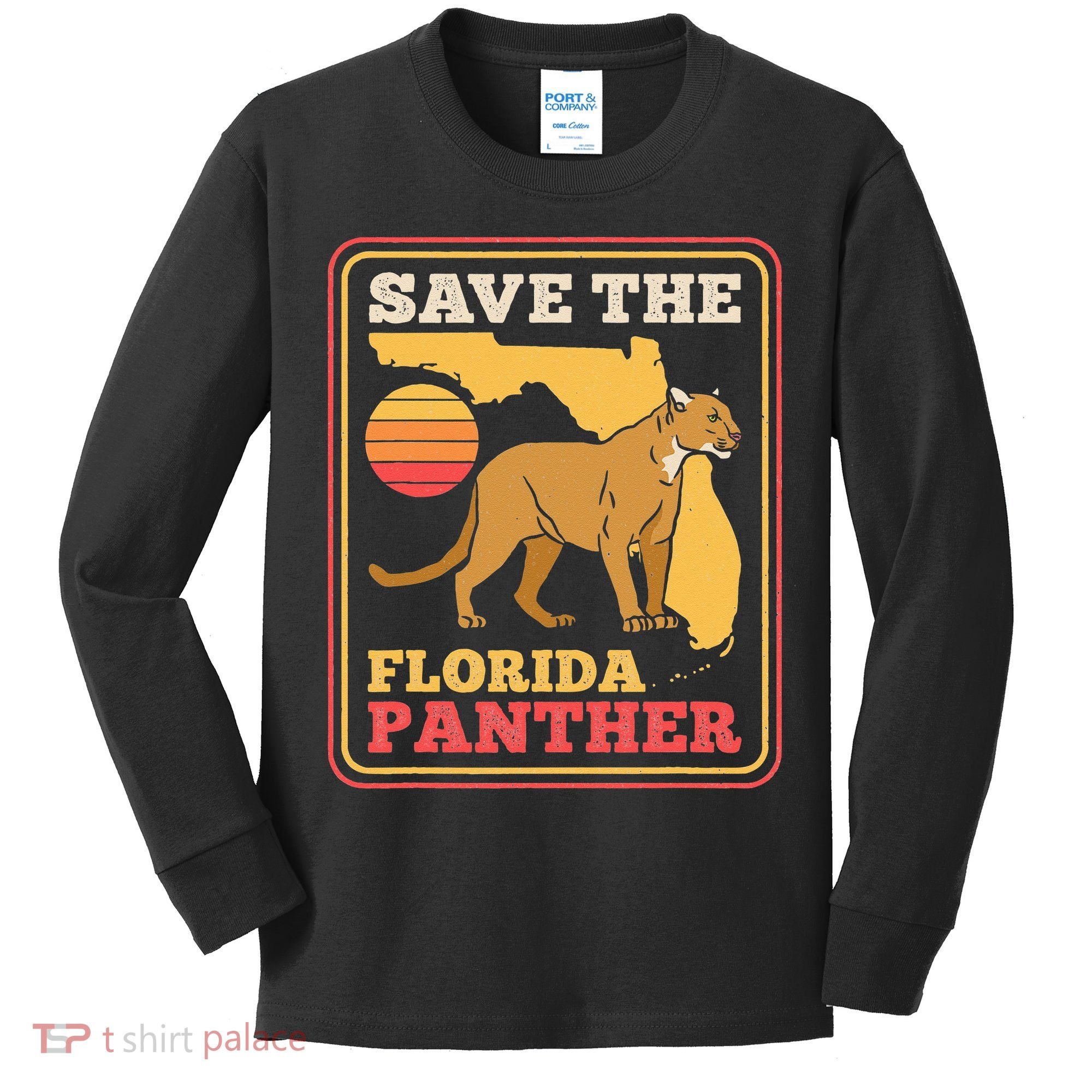 Save The Florida Panther Retro Wildlife Cougar Kids Long Sleeve Shirt