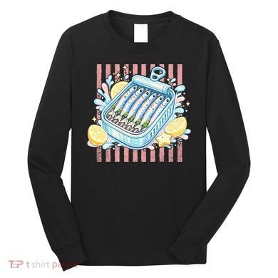 Sardines Tinned Fish Retro Striped Kawaki Anime Long Sleeve Shirt